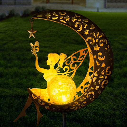 Solar Moon Fairy Lamp Outdoor Garden Iron Flower Fairy